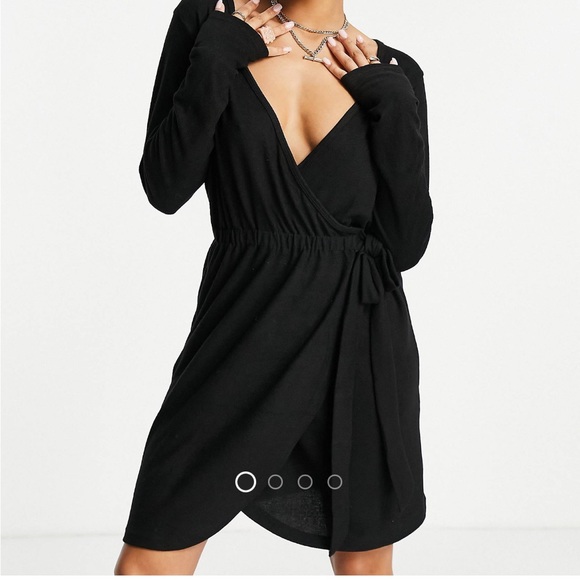 NWT! NA-KD knitted mini dress black S small wrap soft holiday occasion - Picture 1 of 9